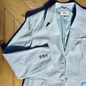 Talbots Women's Blazer Size 12 Preppy Seersucker Stripe Blue White Button Front‎
